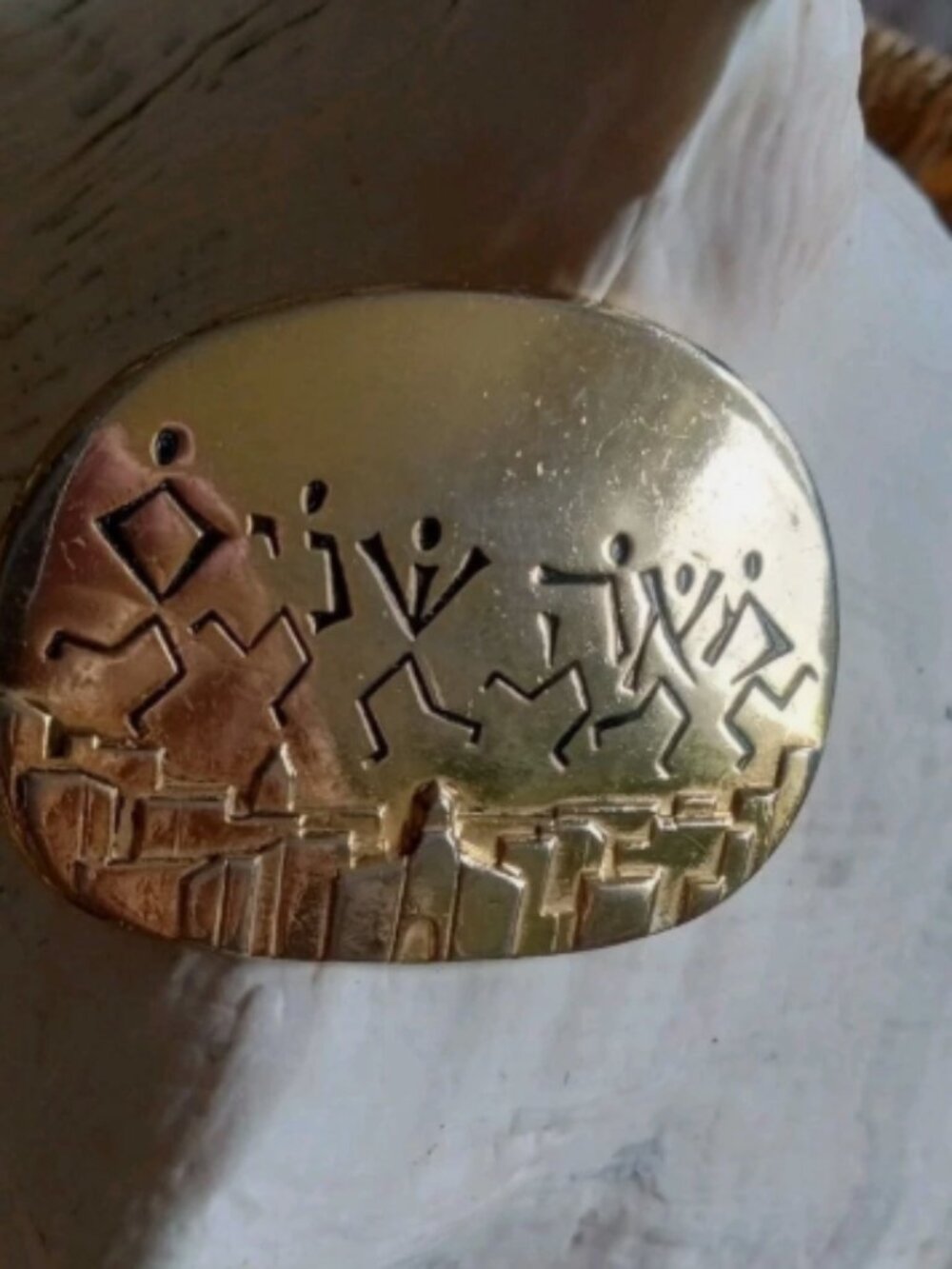 M. Katz Vintage Israel 85-6 Oval Modernist Brooch Pendant